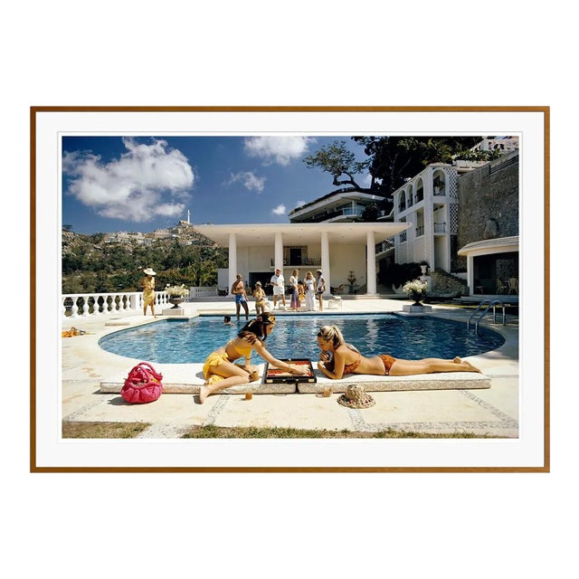 Contemporary Poolside Backgammon 1972 by Slim Aarons Brown Framed C-Print For Sale