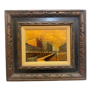 Vintage Midcentury Oil on Canvas Parisian Cityscape For Sale
