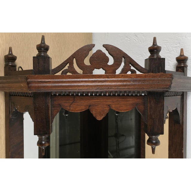 Early 20th Century Early 20th Century Mirrored Reticulated Walnut Wooden Hanging Curio Corner Shelf For Sale - Image 5 of 11