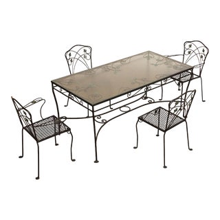 Vintage Salterini Wrought Iron Leave Scroll Work Wrought Iron Dining Set - Set of 5 For Sale