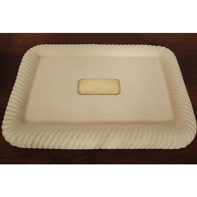 White Midcentury Ceramic and Brass Serving Tray by Tommaso Barbi, Italy 1970s For Sale - Image 8 of 8