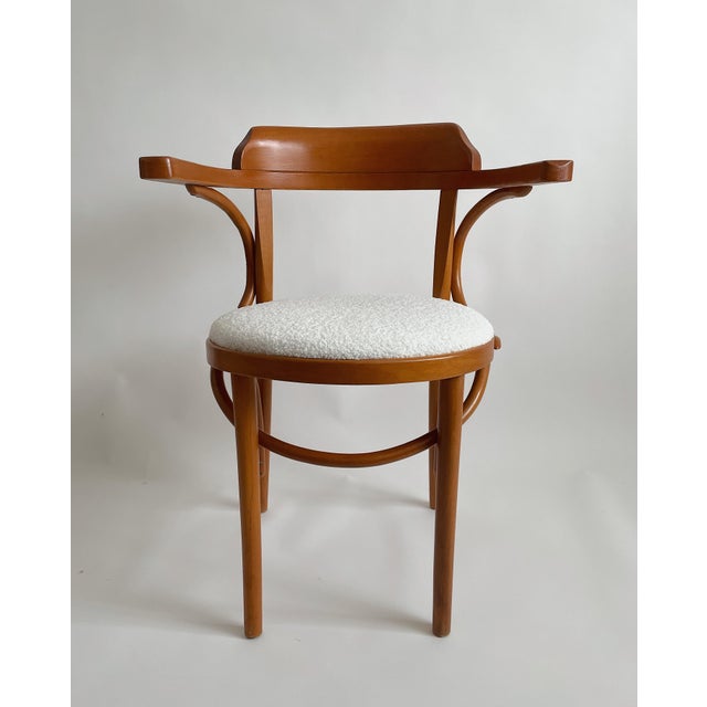 Antique Romanian Bentwood Accent Chair with Cream Boucle Seat For Sale - Image 3 of 7
