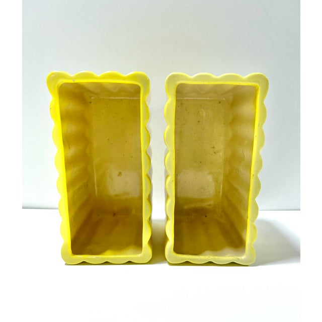 Pair of Vintage Yellow Ceramic Rectangular Planters – Fluted Sides, Mid-Century Modern For Sale In Louisville - Image 6 of 7