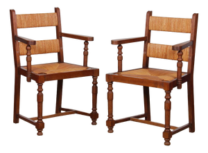 Oak Straw-Seated Armchairs, 1950s, Set of 2