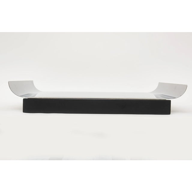 Mid-Century Modern Vintage Stainless Steel and Black Wood Tray 1960's For Sale - Image 3 of 9