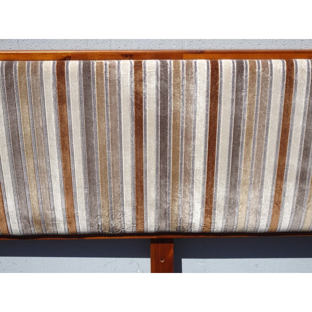 Vintage Mid Century Modern Style Brown Velvet Stripped Queen Headboard For Sale - Image 13 of 15