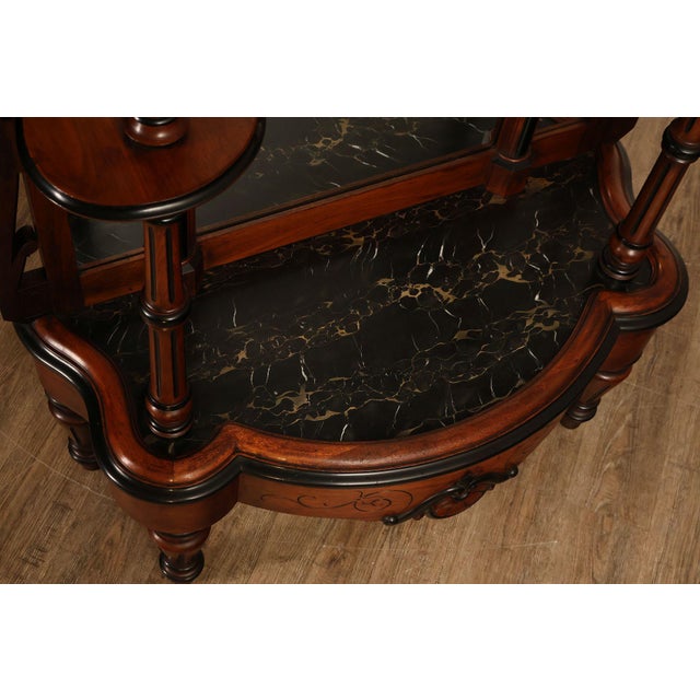 Antique American Renaissance Revival Walnut Mirrored Etagere Hall Tree For Sale - Image 11 of 18