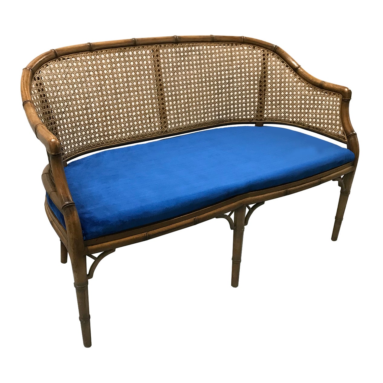 Vintage Cane and Velvet Loveseat Chairish