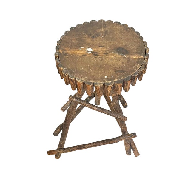 Antique Adirondack Twig Side Table With Natural Edge Top – Rustic Folk Art Cabin Style For Sale - Image 17 of 17
