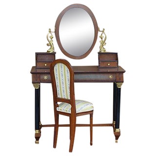 Empire Style Vanity Desk with Mirror & Chair For Sale