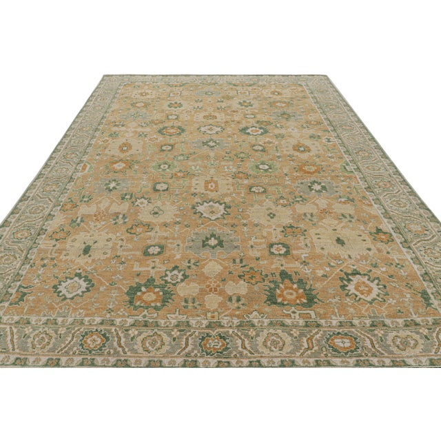 Rug & Kilim Rug & Kilim’s Oushak Style Rug in Beige-Brown and Green Floral Patterns For Sale - Image 4 of 7