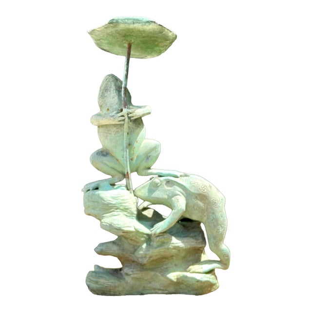 Vintage Patinated Verdigris Garden Frogs Sculpture For Sale