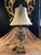 Vintage Italian Porcelain Figural Hand Painted Gilt Table Lamp With Shade For Sale - Image 4 of 13