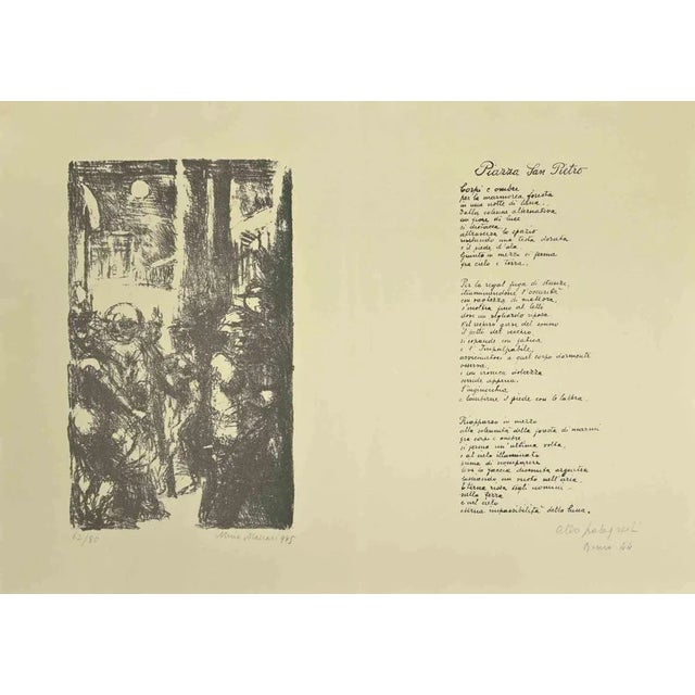 Piazza San Pietro is a modern artwork realized by Mino Maccari, Aldo Palazzeschi in 1944-1945. Black and white lithograph...