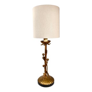Mid-Century Modern Gilt Metal Lotus Table Lamp With New Shade, Italy For Sale