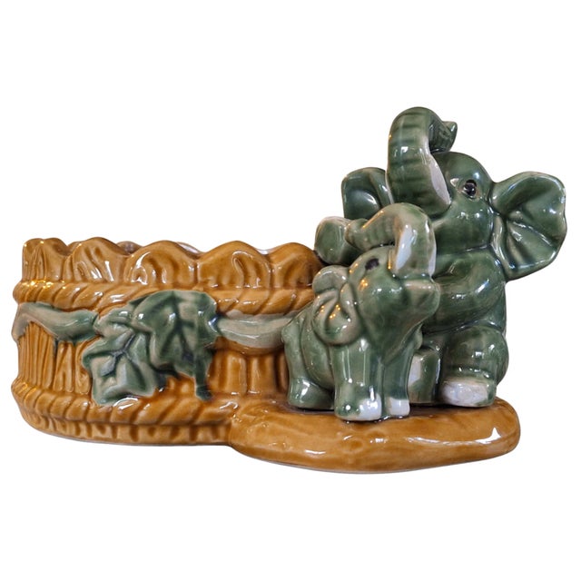 Vintage Elephant Motif Majolica Style Planter For Sale - Image 10 of 10