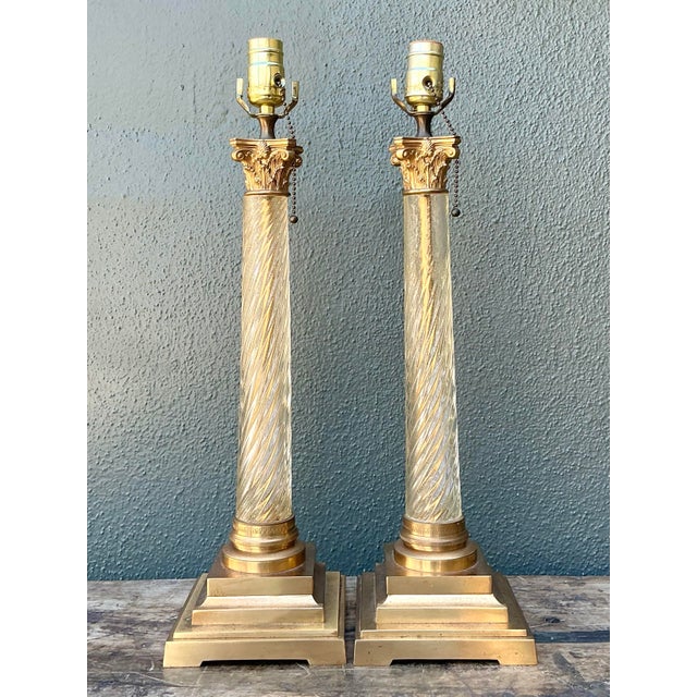 Vintage Neoclassical Twisted Glass Lamps - A Pair For Sale - Image 9 of 12