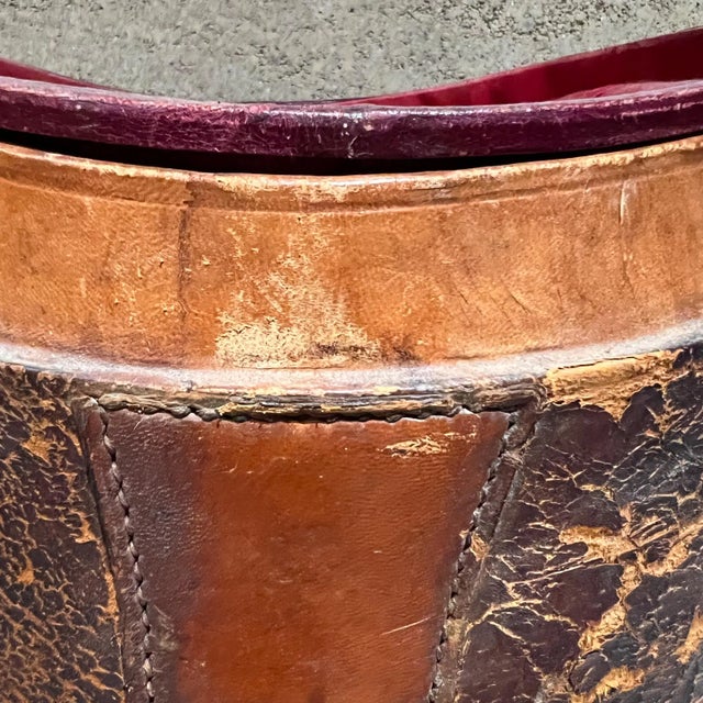 Distressed Leather Box With Red Silk, American Colonial Style, 1800s For Sale - Image 10 of 13