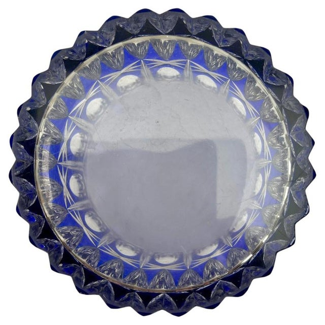 Large Bohemian Vibrant Cobalt Vase in Crystal Cut-to-Clear, 1930 For Sale - Image 8 of 9