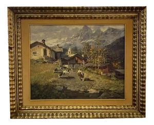 Licinio Campagnari, Valle di Champoluc, Oil on Canvas, Framed