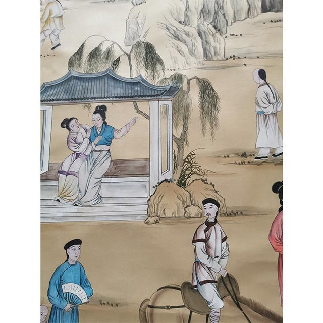 Vintage Chinoiserie Wallpaper | Hand-Painted Figural Landscape Mural | Luxury Antique Style Wall Art For Sale - Image 4 of 11