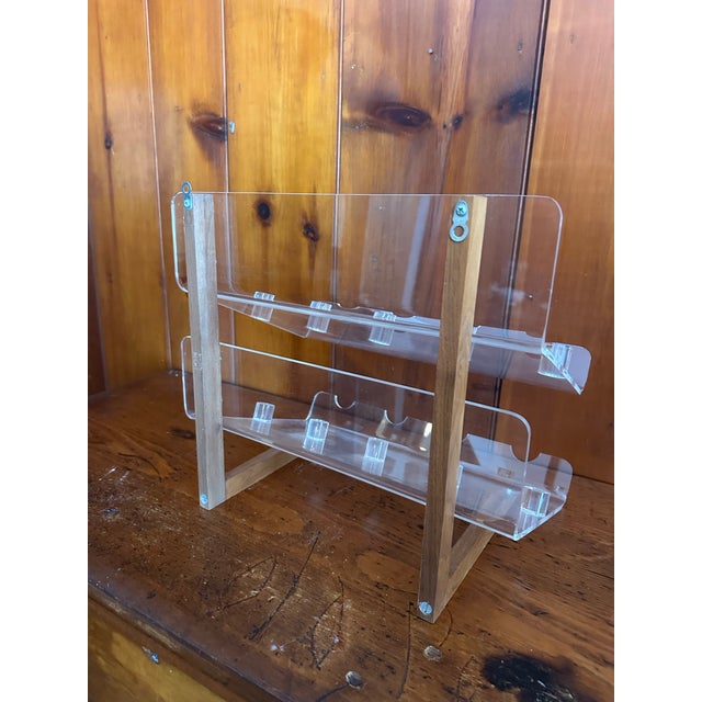 Vintage Lucite and Wood Wine Rack, 1980s Modern Minimalist 8 Bottle Bar Display For Sale - Image 9 of 12