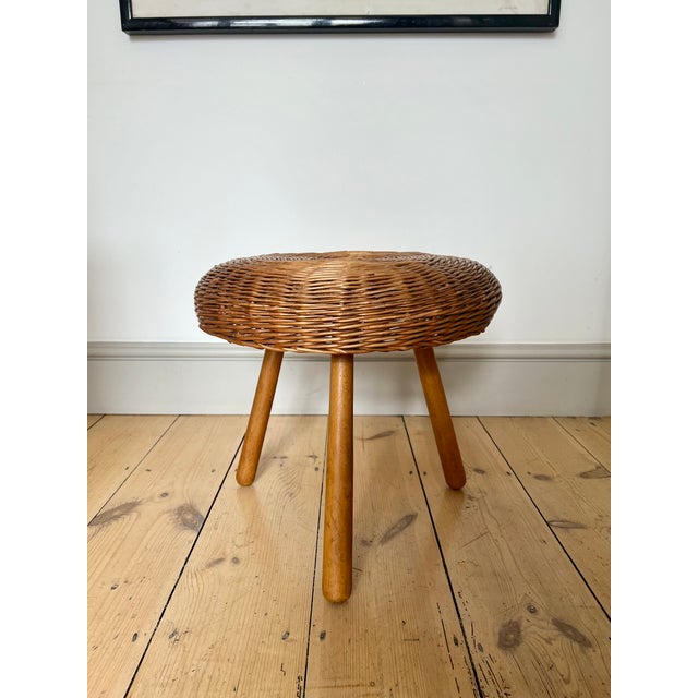 Vintage Wicker Tripod Stool in the style of Tony Paul, 1960s For Sale - Image 10 of 13