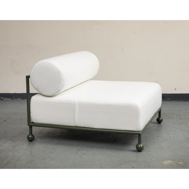 Modern Outdoor Lounge Chair With Olive Green Stainless Steel Frame For Sale In New York - Image 6 of 17