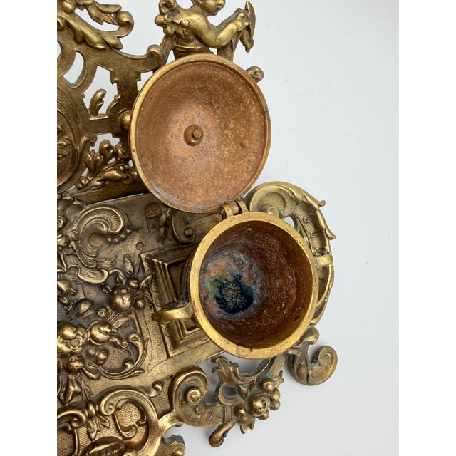 Metal Antique 19th Century French Rococo Cast Brass Double Inkwell For Sale - Image 7 of 18