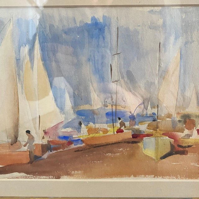 Mid 20th Century Listed British Artist Bernard Harper Wiles (1883-1966) - Framed Original Watercolor: Sailboat Regatta in England For Sale - Image 5 of 9