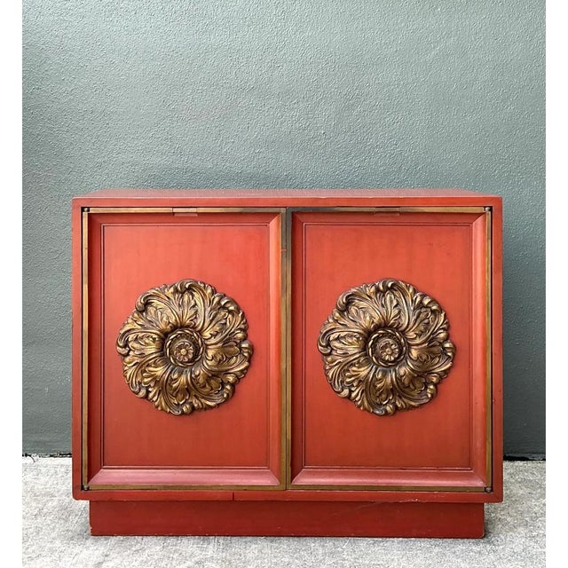 Vintage Lane Red Cabinet With Ornate Medallions For Sale - Image 13 of 14