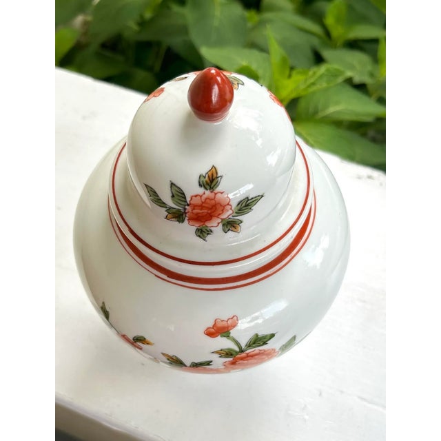 Vintage Andrea by Sadek Orange and White Porcelain Lidded Jar / Urn For Sale - Image 4 of 11