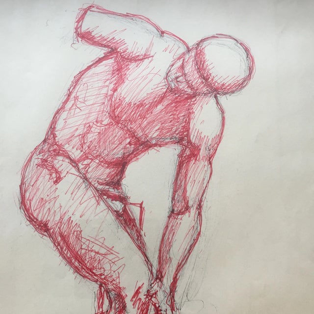 Original Life Drawing sketch circa 1950's 15.5 x 19 overall size with vintage frame & coarse linen mat is 22 x 26 Unsigned...