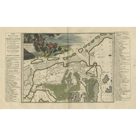 Antique Map of Friesland After the Floods, 1718 For Sale
