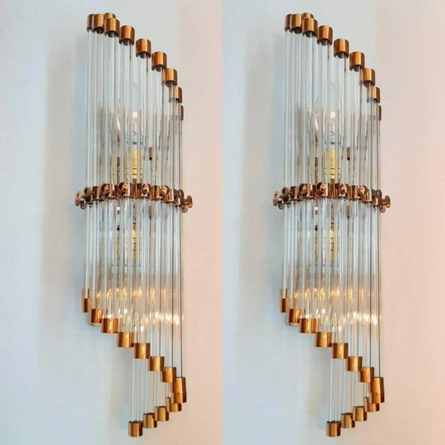 Vintage Art Deco Skyscraper Rod Ship Light Wall Sconces in Copper & Glass - a Pair For Sale - Image 4 of 4