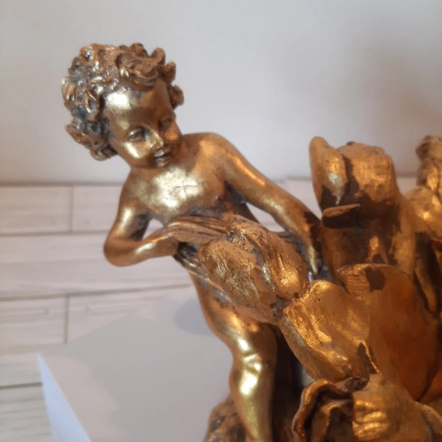 Gold Hollywood Regency Gold Guild Tulip Cherub Bowl Rococo Style For Sale - Image 8 of 8