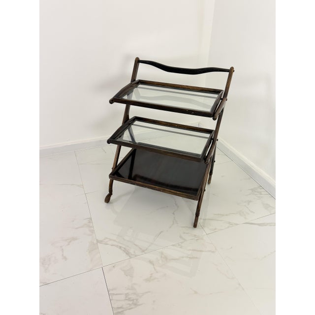 Walnut and Brass Bar Trolley in the style of Cesare Lacca, 1950s For Sale - Image 9 of 12