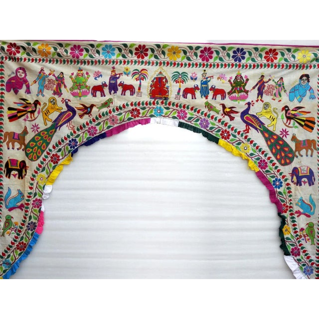 Vintage Door Valance Kutch Hand Embroidered Door Topper Curtain Wall Hanging For Sale - Image 4 of 6