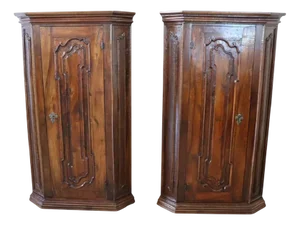 Antique Walnut Corner Cabinets, 1600s, Set of 2