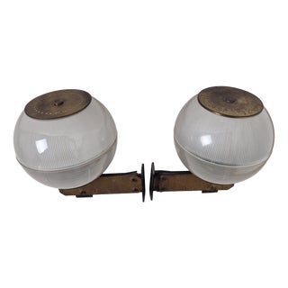 Feltre Brass Wall Lamps with Fresnel Glass for Greco, 1950s, Set of 2 For Sale
