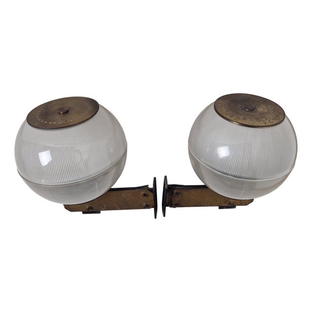Feltre Brass Wall Lamps with Fresnel Glass for Greco, 1950s, Set of 2 For Sale
