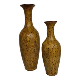Vintage Rare Raymond Waites Ostrich Leather Covered Vases - a Pair For Sale