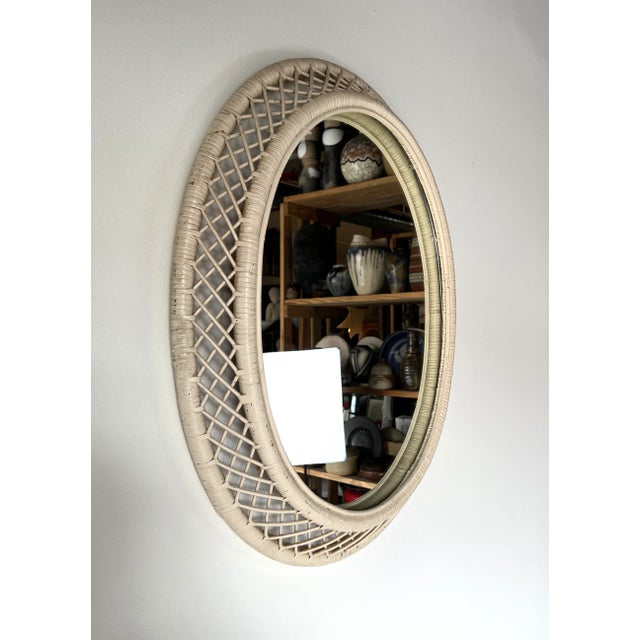 Vintage White Rattan Oval Wall Mirror For Sale In Miami - Image 6 of 6