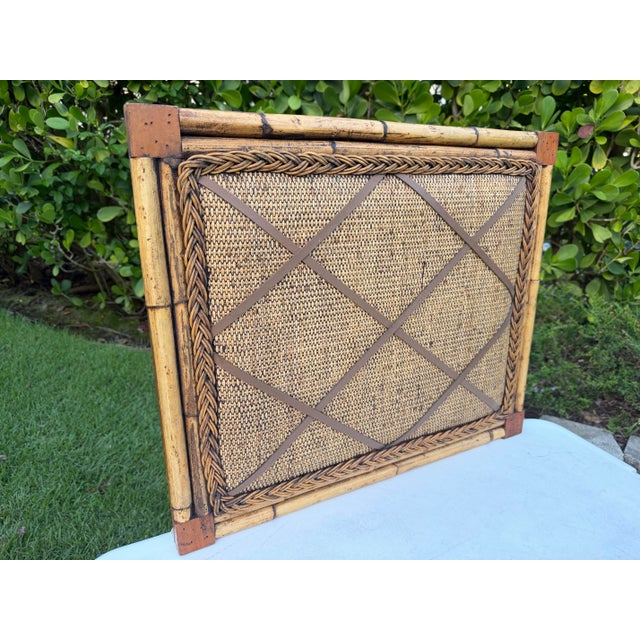 Vintage Bamboo & Rattan Tack Board With Leather Lattice For Sale - Image 4 of 10