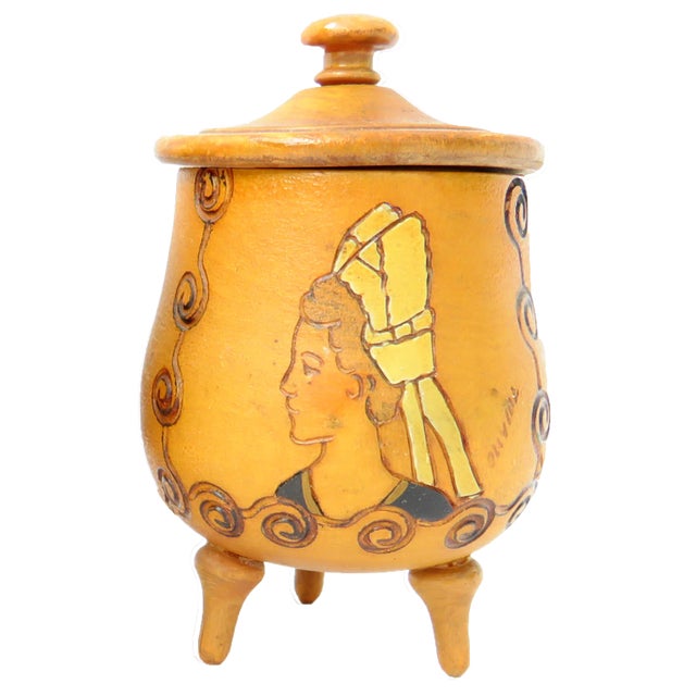 Vintage French Breton Artisan-Made Wooden Mustard Condiment Jars, Signed, Pair For Sale - Image 4 of 8