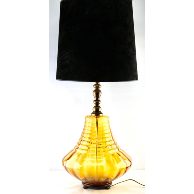 Glass Table Lamp with Optical Vertical-Horizontal Ribs in Light Amber Tint from Empoli For Sale - Image 9 of 14