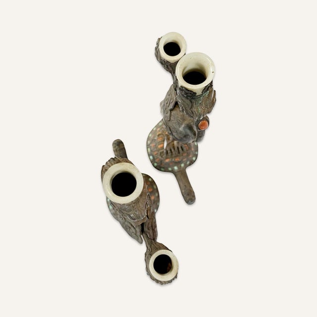 Pair of 19th Century Chinese 2-Arm Candelabra Representing Herons Standing on the Backs of Turtles For Sale - Image 10 of 11