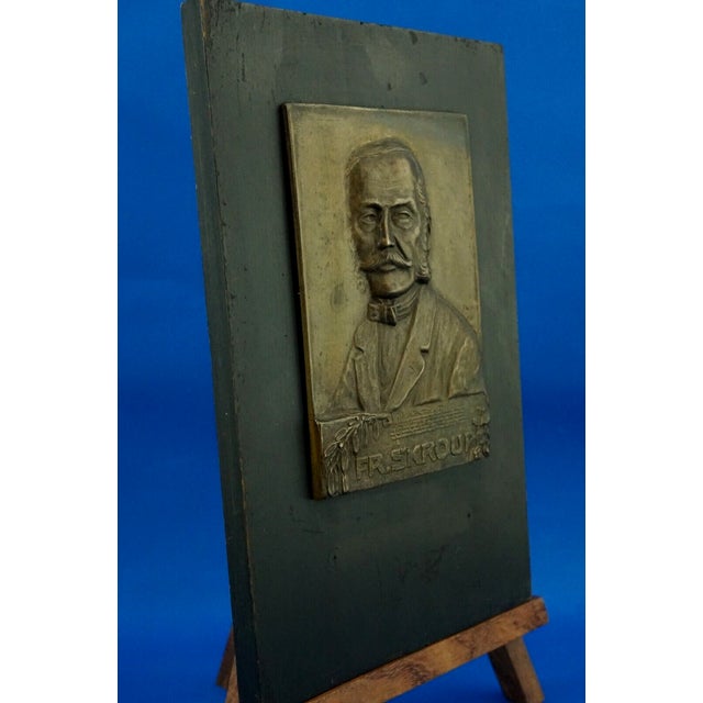 Bronze sculpture, bas-relief plaque depicting the portrait of františek škroup (1801-1862), a famous czech composer,...