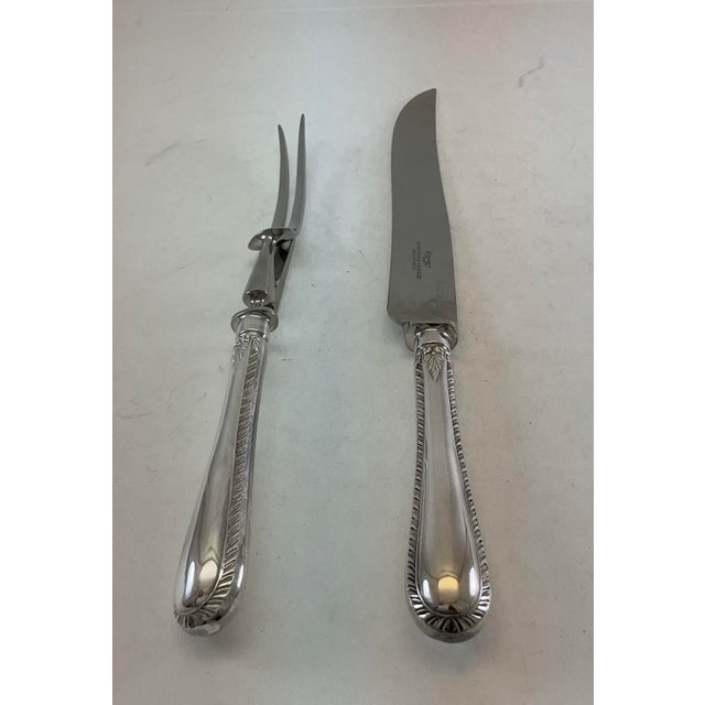 1980s Silver Pair Carving Set, Carving Fork & Carving Knife, Feather Edge. For Sale - Image 11 of 14