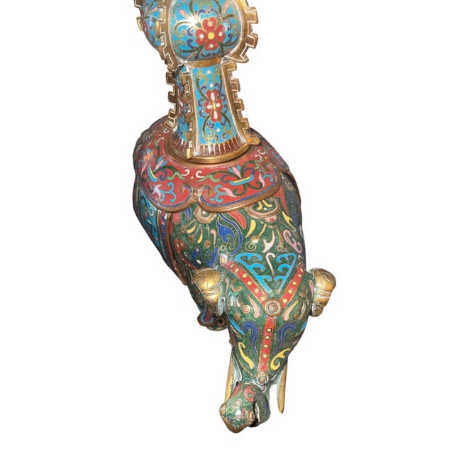 Blue Pair of 19th Century Chinese Cloisonné Elephant Gu Vases For Sale - Image 8 of 10